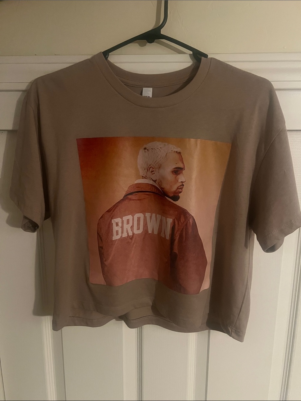 Women’s Short Sleeve Graphic Chris Brown Crop Tee  - Taupe Brown Print